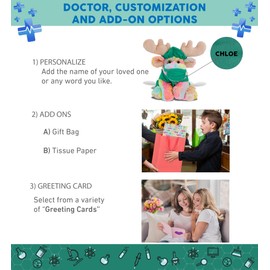 DolliBu Rainbow Floppy Moose Doctor Plush Toy - Super Soft Moose Doctor Stuffed Animal Dress Up with Cute Scrub Uniform and Cap Outfit - Fluffy Toy Plush Gift - 9 Inches