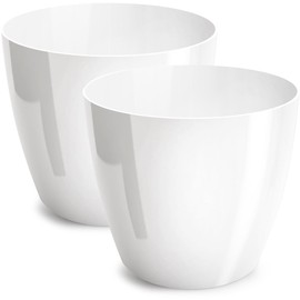 PECZEKO Shiny Flower Pot, Plastic Planter, Decorative Pot for Large and Small Plants, Set of 2 Flower Pot, Herb Pot, White, Diameter 16 cm
