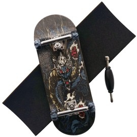 RACOFSB Pro Fingerboard 34mm Wooden Board Professional Finger Skateboard Trucks CNC Swirl Wheels (Dragon)