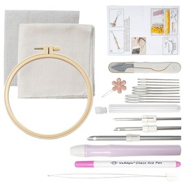 ESJNK Punch Needle Beginner Embroidery Pen Set Needle Pen Embroidery Needle Threader Adjustable Lugs Embroidery Pen Set Sewing Tools for Adults Kids Beginner Punch Needle Coaster Kit DIY Craft