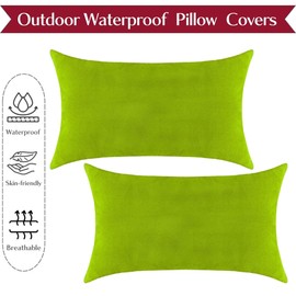HER HWA Outdoor Lumbar Pillow Covers ONLY, 20x12 Inches, Pack of 2 – Waterproof, Smooth Zipper, Durable Polyester for Outdoor/Indoor Decor, Machine Washable (Garden)