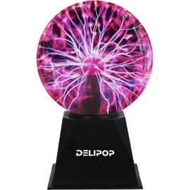 DELIPOP Plasma Ball 8 Inches, Red Light with Plug in Cord Magic Plasma Ball Lamp, Touch and Sound Sensitive Disco Light for Christmas, Parties, Decoration