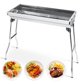 Uten Portable Charcoal Grill, Stainless Steel Folding BBQ Grill and Smoker, Barbecue Grill for Outdoor Cooking Camping Hiking Picnics Garden Beach Party BBQ Tools (Large)