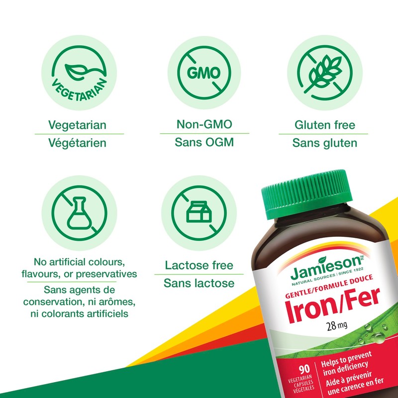 Jamieson Jamieson Gentle Iron 28 mg Ferrous Bisglycinate - Gluten-Free,