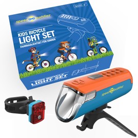 SPEED BUDDIES Bicycle Light for Children's Bicycle, StVZO Approved Bicycle Light for Children, LED, USB-C (Orange/Blue + Blue)