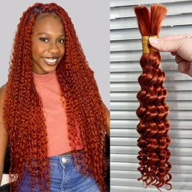 DSEKCAIN 350# Deep Wave Human Braiding Hair For Boho Braids Ginger Color Crochet 100% Human Hair Braiding Hair Deep Curly Knotless Micro Bohemian Braiding Human Hair 100g (2 of 50g) 16 Inch