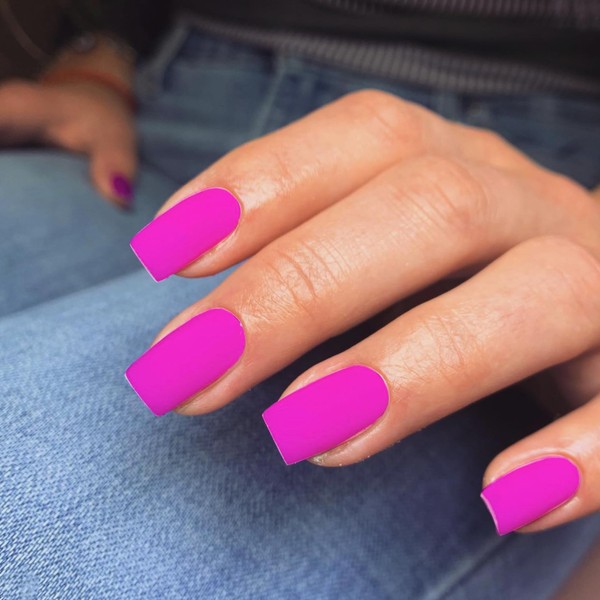 Matte Hot Pink Press on Nails Short Medium Square Glue