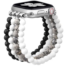 JR.DM Natural Stone Bracelet Beaded-Bands Compatible with Watch Series 10 9 8 7 6 5 4 3 2 1, Feminine Cute Handmade Elastic Stretch Beaded Strap For iWatch Bands 38mm 40mm 41mm 42mm (S10) Women