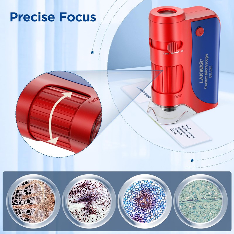 60x-120x Mini Pocket Microscope for Kids Adults, Portable Handheld Microscope