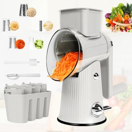 Rotary Cheese Grater,Multifunction 5 In 1 Chopper Vegetable Cutter Slicer, Round Mandoline Drum Slicer,Cheese Shredder,Grater With Handle,Easy to Clean Kitchen Gadgets with Storage Box