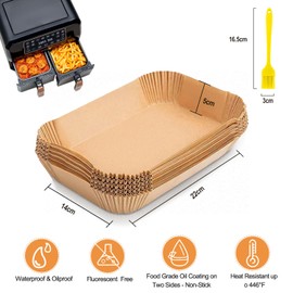 FEEZOM Air Fryer Disposable Paper Liners, 100PC Liners for Ninja Air Fryer Dual, Airfryer Food Grade Accessories for AF300UK AF400UK, Salter, Other Dual Airfryer