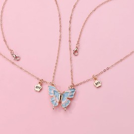 Ancnoz Butterfly Necklaces for 2 Best Friends Christmas Birthday Gifts for Friend Blue Matching Friendship Necklace for Two Friend Bestie BFF Best Friend Forever Gift