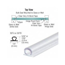 CRL Shower Door Translucent Vinyl Bulb Seal with Pre-Applied Tape for 7/32" Gap (1/4" and up Thick Glass)