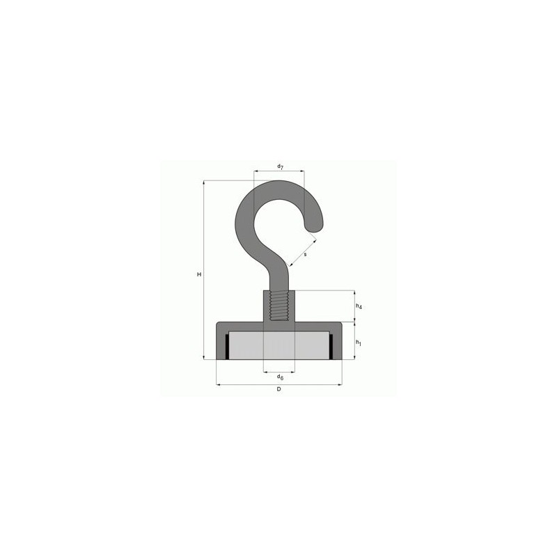 Hook Magnet Diameter 48 mm Neodymium Zinc Holds 81 kg,