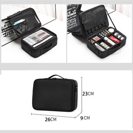 Large Makeup Case, 14.6" L x 10.6" W x 5.1" H Inches Travel Makeup Bag Makeup Organisers, Professional Cosmetic Bag Brush Holder with Brush Slots Adjustable Divider Waterproof Material (Small, Black)