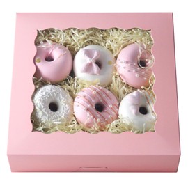Gcardist Auto-pop Up Pink 20.3 x 20.3 x 6.4 cm 12-Piece Cookie Box with Window Pastry Macaron Bakery Box for Packaging (8 x 8 x 2.5 inches)