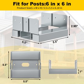 FMhotu Galvanized Post Base for Concrete, Adjustable Aluminum-zinc Plated Steel Deck Post Anchor Base,Post Base Holder with 1" Standoff for Deck Gazebo Pergola Porch (6, 6x6)