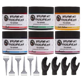 WELYEME Pet Hair Dye Set - Permanent Non-Toxic Safe Color Brushes & Gloves, 6 Colors