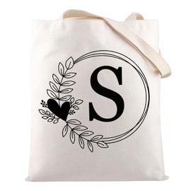 HOLLP Alphabet Shopping Bag A/C/J/K/M/S/T/N/B/L/R Letter Initial Tote Bag (Tote S)