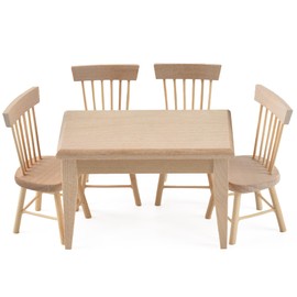 Hagao Mini Wooden Table with Chairs Set with Box Multicolor Mini Plant Shelf Kit for Miniature House Fairy Garden Decoration 5pcs