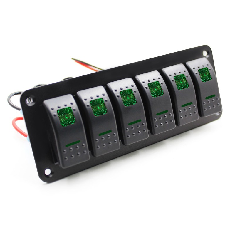 FXC Rocker Switch Aluminum Panel 6 Gang Toggle Switches Dash