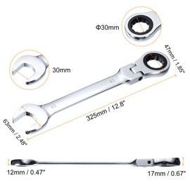 HARFINGTON Flex-Head Ratcheting Wrench 30mm 180° Rotating Head Metric Ratchet Combination Wrenches 72-Teeth Chrome Vanadium Steel Open End Ratchet for Fasteners Nut Bolt