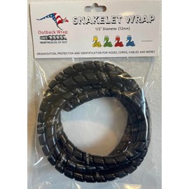 Outback Wrap - Snakelet Wrap Hydraulic Hose Management Protector and Tagging Wraps for Farming and Agriculture Equipment, Tractors, Harvesters, Planters, and Sprayers 12mm Diameter- 5 Foot (Black)
