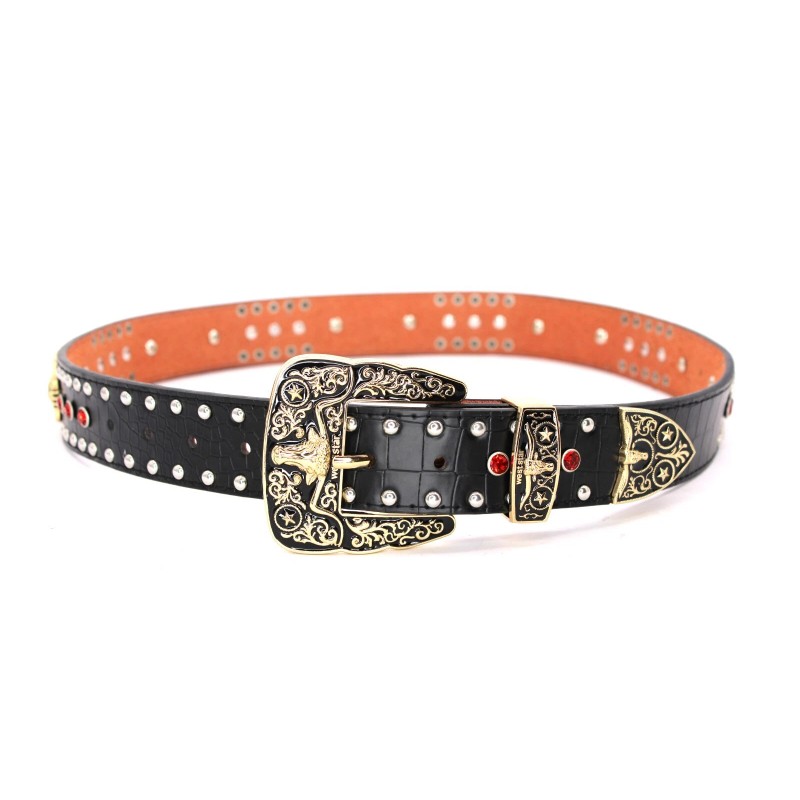 Western Belt Black Gold Cowboy Prayer Men Red Stone Crocodile