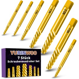 Titanium Screw Extractor Set, 7-Piece Made of CrV Steel, HRC 80 Hardness, M3-M18 Left Extractor, Screw Extractor Tool, for Loosening and Removing Fixed or Broken Screws