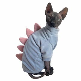 Dinosaur Sphynx Cat Clothes, Soft Polar Fleece Sweater for Cat, Elastic Pet Clothes Thick Winter Warm Outfit for Hairless Cat, Devon, Cornish, Small Dogs Apparel with Sleeves (Sky Blue, Medium)