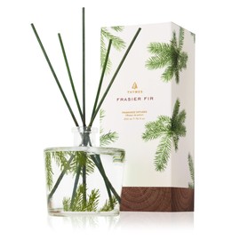 Thymes Frasier Fir Reed Diffuser Set – Includes Reeds, Fragrance Oil, and Frosted Glass Bottle – Fragrance Oil Diffuser – Room Fresheners – Luxury Home Decor – Green & Clear (Pine Needle, 7.75 fl oz)