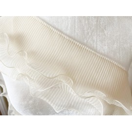 PEPPERLONELY Cinta de tela de gasa plisada de tul de 3 capas de 1 yarda con flecos elásticos con volantes para el cuello del vestido, puños de material de costura, 5 pulgadas de ancho, marfil