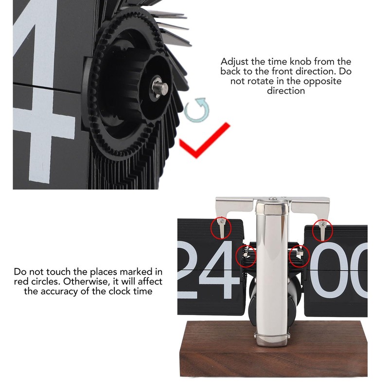 Flip Desk Clock, Auto Mechanical Flip Clock, 24H Wood Base