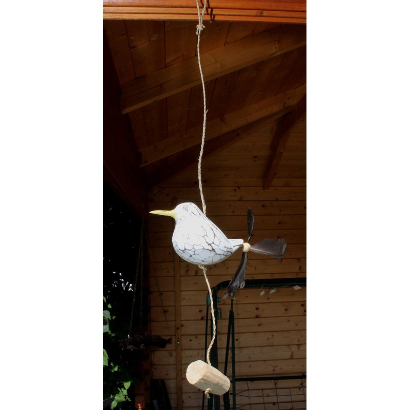 Wooden Seagull with Propeller Wind Chime for Garden and Balcony