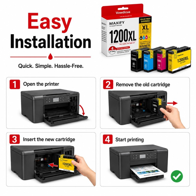 Vowdicua PGI-1200XL Ink Cartridge 4-Pack High Yield Replacement for Canon