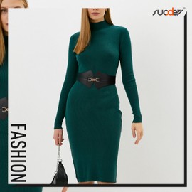 SUOSDEY Women's Elastic Wide Waist Belt for Dress Retro Stretchy Leather Cinch Belt with Gold Buckle, Black