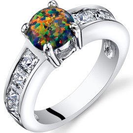 Created Black Opal Mezzo Channel Ring Sterling Silver 1.00 Carats Size 9, Engagement, Promise, Anniversary Ring, Gifts for Birthday, Anniversary, Wedding, Sparkling Jewelry, w/Jewelry Box