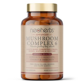 Mushroom Complex 6 |120 Capsules | 30% Polysaccharides | Maximum Strength | Shiitake, Reishi, Lions Mane, Maitake,Chaga, Cordyceps, | Zero Additives | 100% Vegan | UK Made