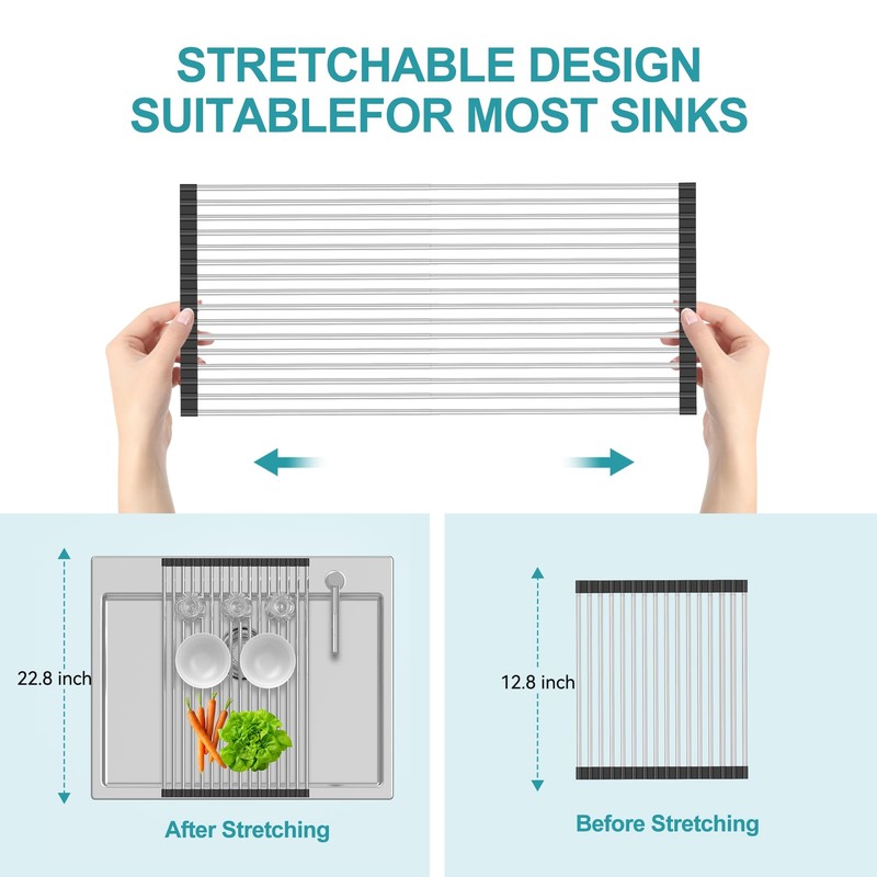 BBXTYLY Extra Expandable Roll Up Dish Drying Rack,Over The Sink