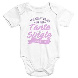 MoonWorks® Short-Sleeved Baby Bodysuit "Meine Mama ist vergeben Aber Meine Tante ist Single und heiß" [German Language], Singletante White-Pink