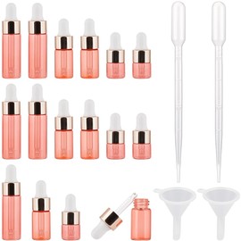 GORGECRAFT 15Pcs 5ml 3ml 1ml Pink Frosted Glass Sample Dropper Bottles Essential Oil Dropping Bottles Rose Gold Aluminum Alloy Cap Perfume Liquid Holder with 2ml Plastic Dropper Plastic Funnel Hopper