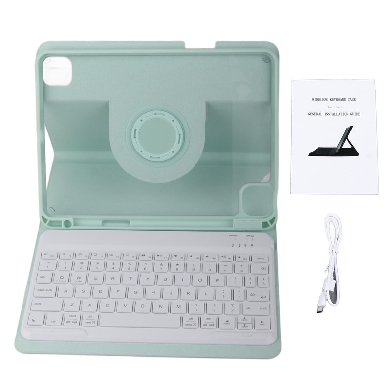 Tablet Protective Case Light Green Folding Stand Cover with Keyboard