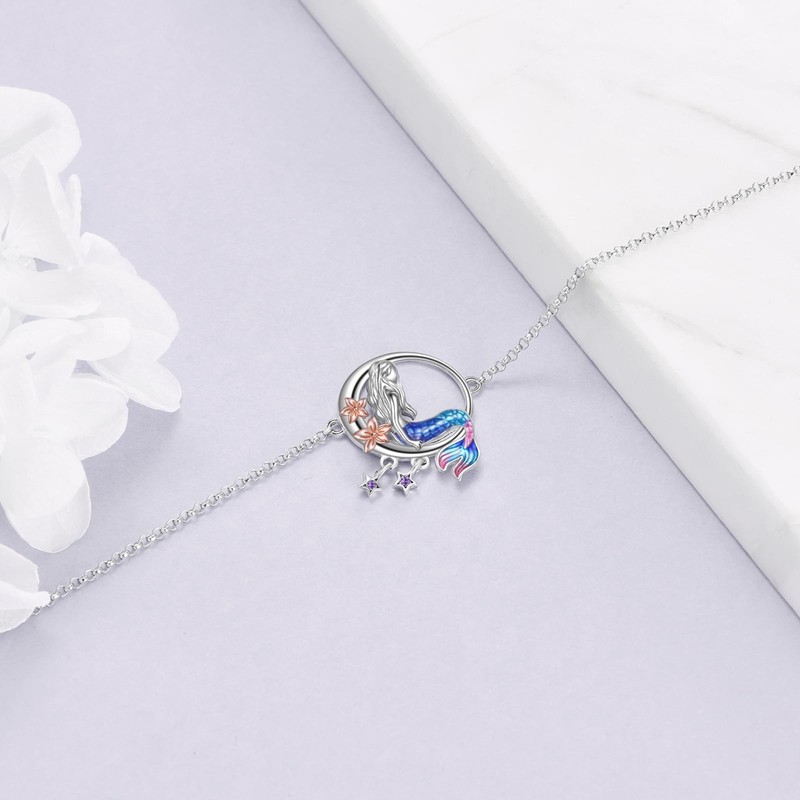 YAFEINI Mermaid Ankle Sterling Silver Mermaid Gifts Adjustable Anklet Jewellery