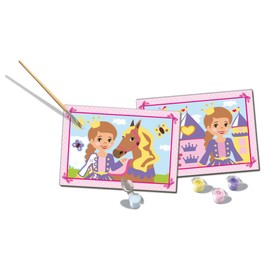 Ravensburger CreArt 5 Anni Junior: Principessa – Dipingere con i Numeri per Bambini 5+ Anni, Kit Pittura con 2 Tavole, Pennello Ergonomico e Colori Inclusi, 32x22cm, Idee Regalo per Bambini 5 Anni