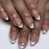 LPOODDNU White French Tip Press on Nails with 3D Gold