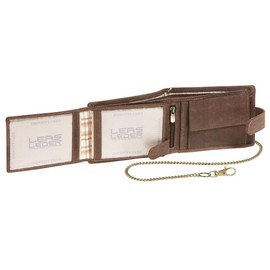 Leas Chain Series Biker Wallet with Outer Closure Brass Chain Landscape Format LEAS MCL in Real Leather Brown, Classic