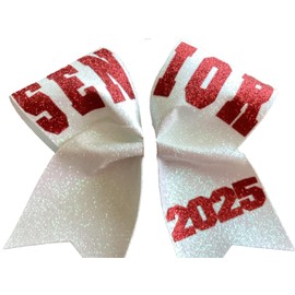 White Glitter Senior Cheer Bow 2025-Red