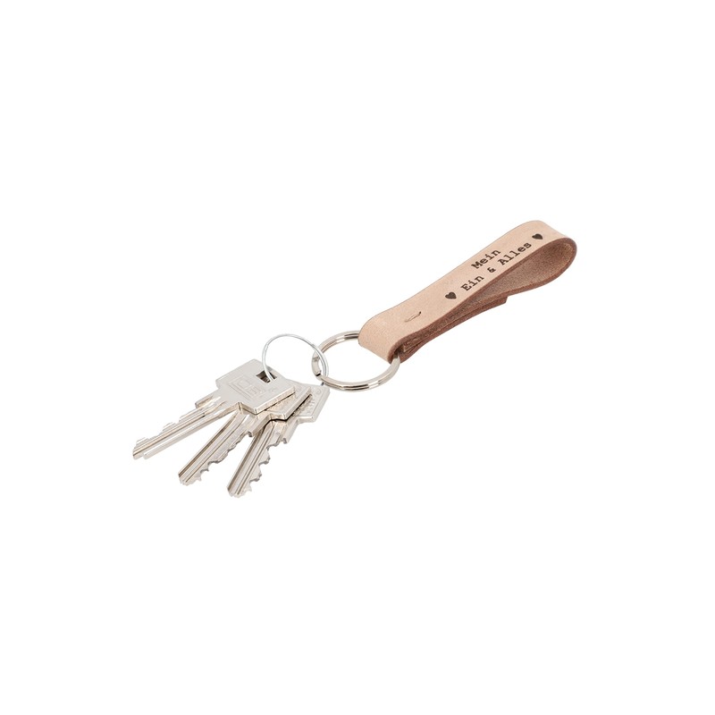 Gusti Aaron Leather Key Ring Beige Leather with Engraving My