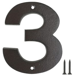 Fitous 4.9 Inch High Vintage Cast Iron House Number Outsider, Solid Home Address Numbers, Unique Sandbrushed Finish with Individual Irregular Handcraft Antique Black Look.Number-3