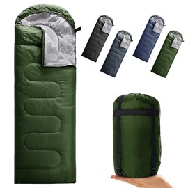 Petgin Envelope Camping Sleeping Bag 3 Seasons Warm & Cool Weather, Lightweight, Waterproof, Portable for Adults & Kids - Camping Gear Equipment Hiking Travel, Indoors and Outdoors-Army Green